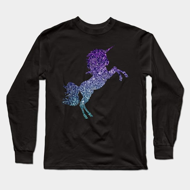 Dark Teal and Purple Ombre Faux Glitter Unicorn Long Sleeve T-Shirt by Felicity-K